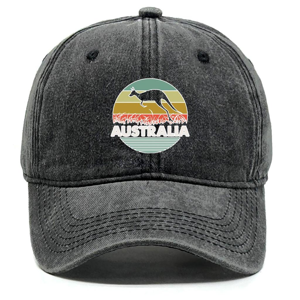 AUSTRALIA" Kangaroo Print Snapback Baseball Hat, Mesh Hat Sunshade Adjustable Strap Curved Brim Simple Adjustable Baseball Cap