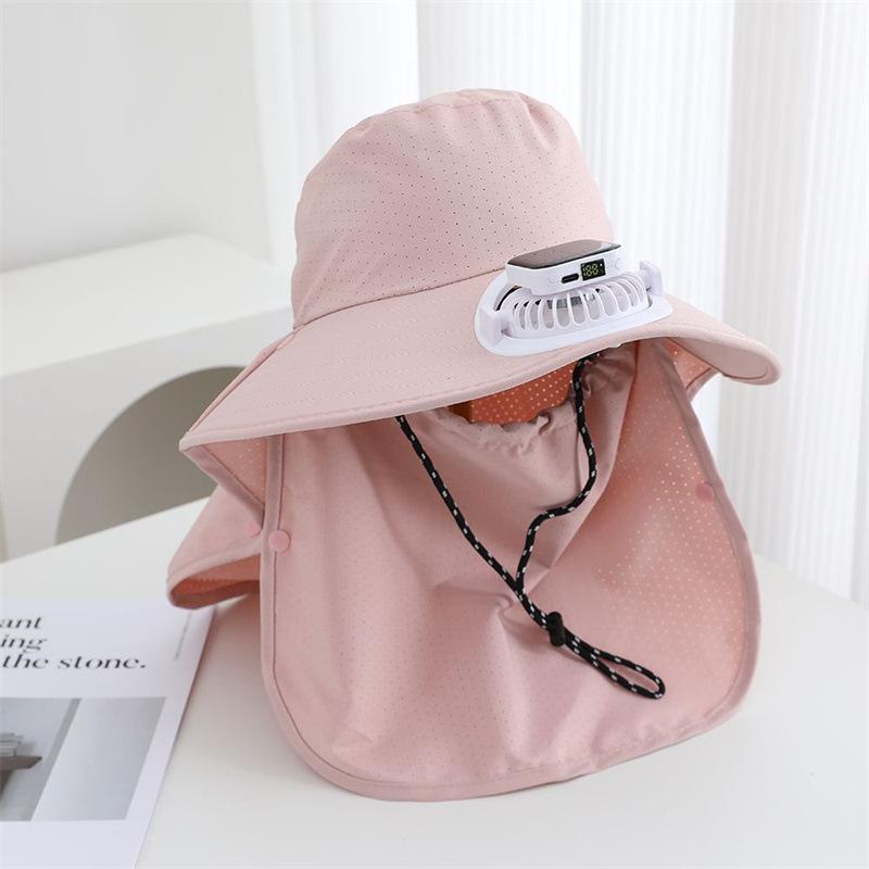 Summer Solar Charging with Fan Hat Women's Outdoor Big Eaves Fishing Shading Shawl Tea Picking Construction Site Sun Protection Hat