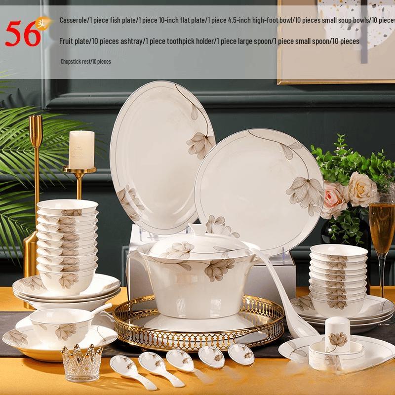 Zhi Shi Jingdezhen 56-Piece European Bone China Dinnerware Set