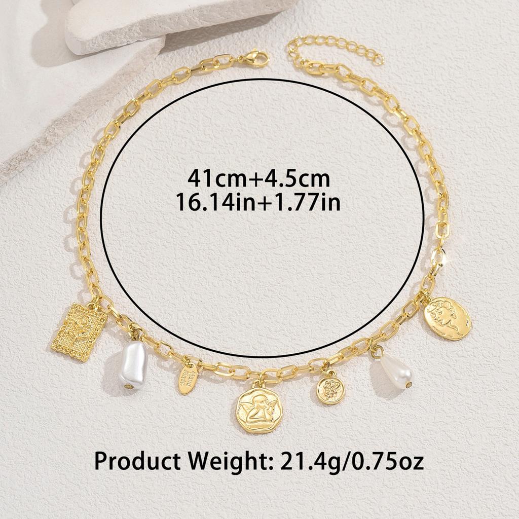 Fashion Women's Jewelry Geometric Retro Head Pendant Design Square Necklace Women's Versatile Item Jewelry