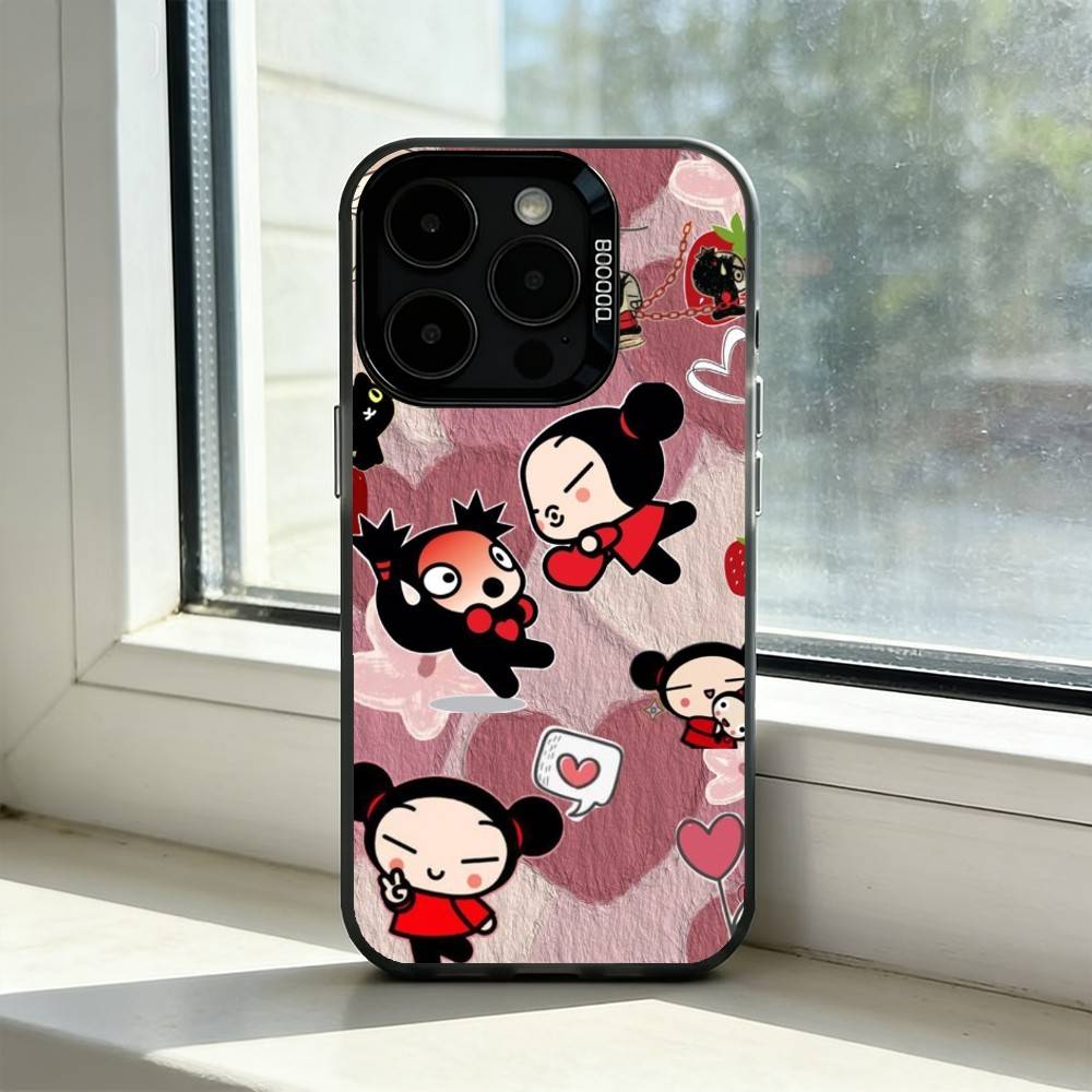 

Pucca C-Cartoon Garu Phone Case For iPhone 17,16,15,14,13,12,11 Plus,Pro Max,XS,Colored Silver Plated Inside Cover iPhone16se4