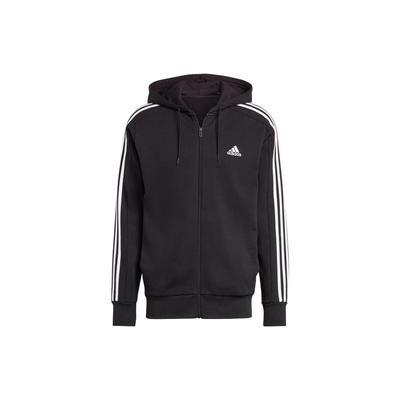 Essentials French Terry Veste à capuche zippée 3 bandes Noir/Blanc Homme Streetwear IC0433