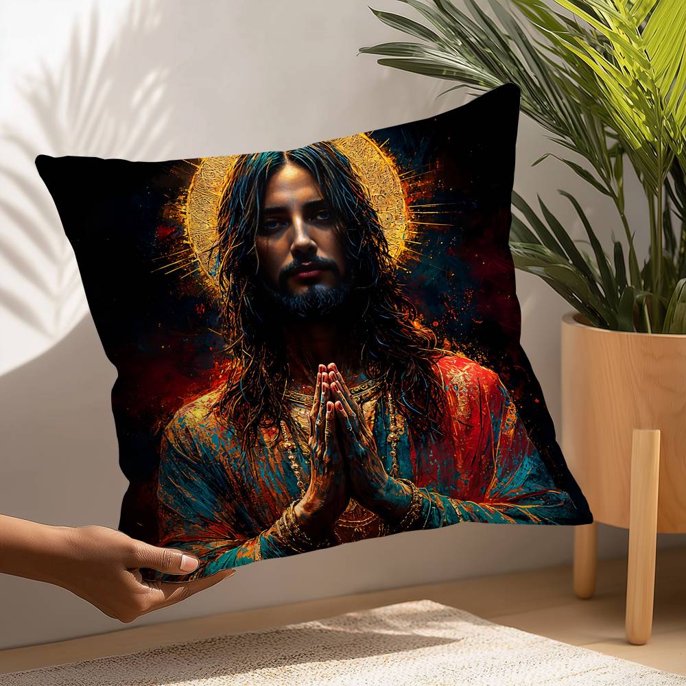 Jesus Christus Kissenbezug Plüschstoff Weicher Kissenbezug Zweiseitiger Druck Kissenhülle Haushaltsgeschenke