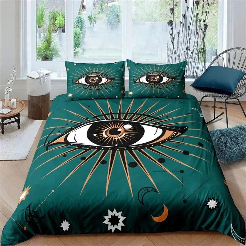 3D Evil Eye Duvet Cover Set Design Magic Drawing Eyes Bedding Sets Blue White Bedclothes King Full Twin Quilt Cover Queen Size
