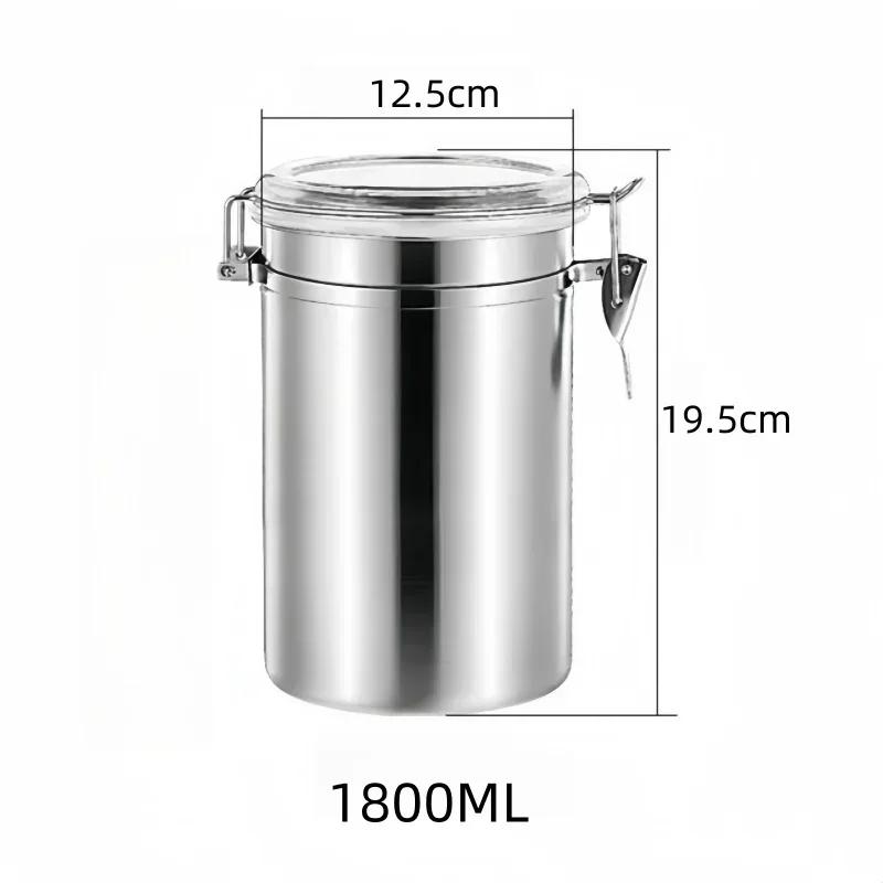 1100/1800mL Stainless Steel Lock Catch Storage Jars Moisture-proof Coffee Bean Scented Tea Bean Kitchen Food Storage Container