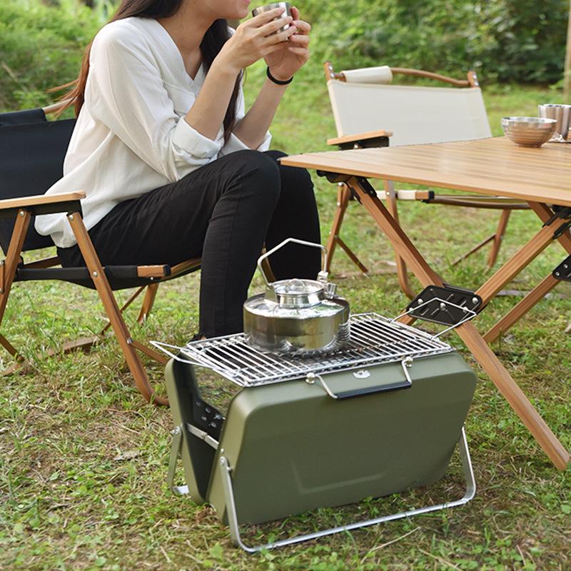 Kompakter tragbarer Holzkohlegrill für Camping und Picknicks im Freien - Faltbarer Handgrill-Grillständer für Zuhause und Reisen