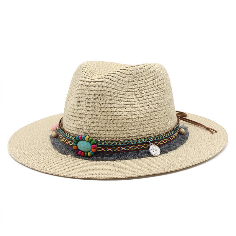 Western Cowboy Ethnic Style Straw Hat Men'S And Women'S Outdoor Seaside Beach Hat Sunscreen Sun Hat