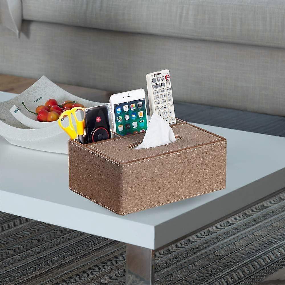 Leather Remote Control Holder and Tissue Box Cover, Square Desktop StorageSuitable for Storing Scissor, Stationery, Pen, Mobile Phone,Container for Ho