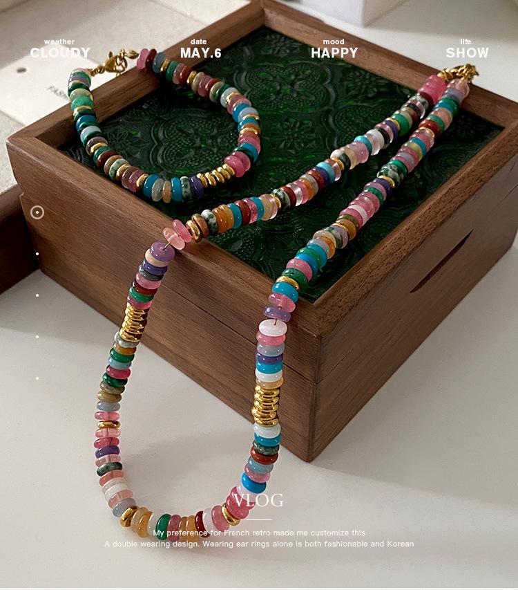 Colorful Beaded Natural Stone Necklace: 2024 Euro-American Fashion Dopamine Sweater Chain for Women