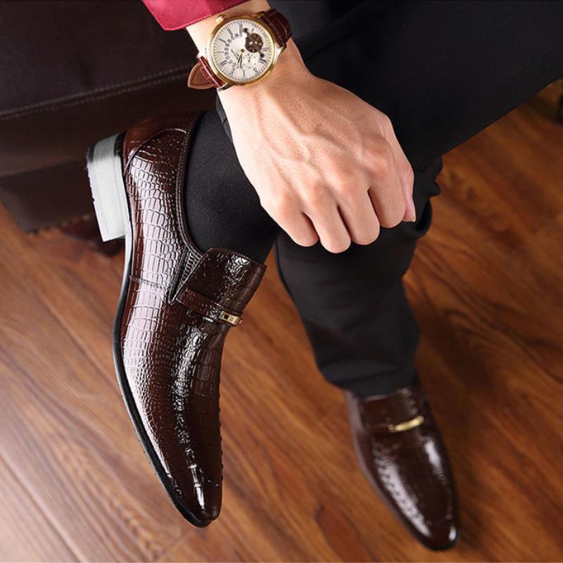 Leather Shoes Mens PU  Luxury Crocodile Pattern Men Business Dress Shoes Casual Social Shoe Male Wedding Footwear