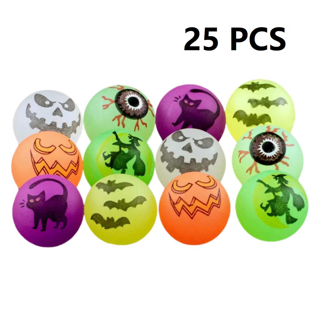 

25/50 Хэллоуинских прыгунов оптом, светящиеся прыгуны в виде глазного яблока с рисунками тыквы, ведьмы и летучей мыши, сувениры для Хэллоуинской вечеринки