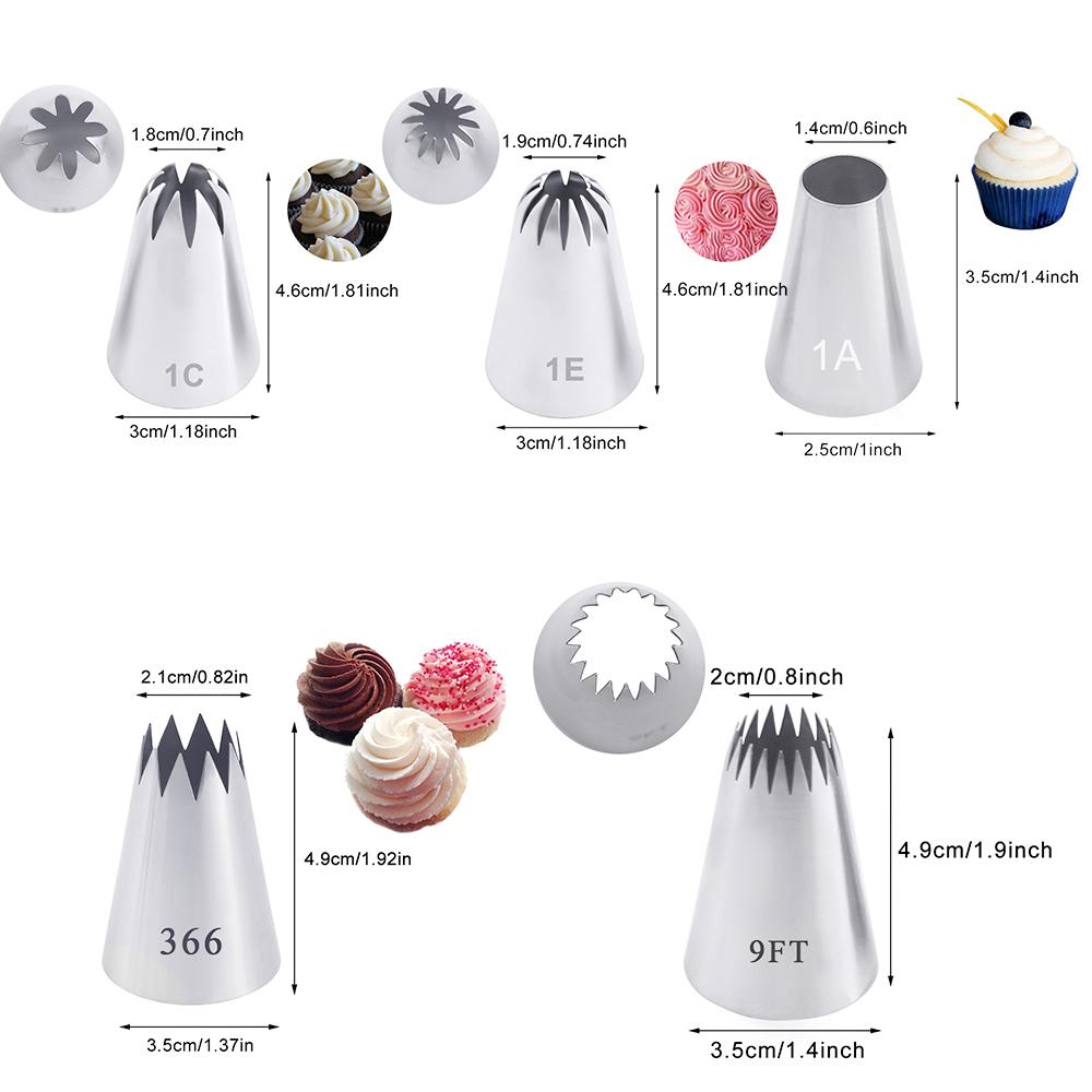 5pcs Large Metal Cake Cream Decoration Tips Set Pastry Tools Stainless Steel Piping Icing Nozzle Cupcake Head Dessert Decorators
