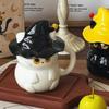 Magic Hat Creative Ceramic Ghost Cat Mug 450ml with Lid Magic Kitty Coffee Cup Cute Cartoon Cat Mug Afternoon Tea