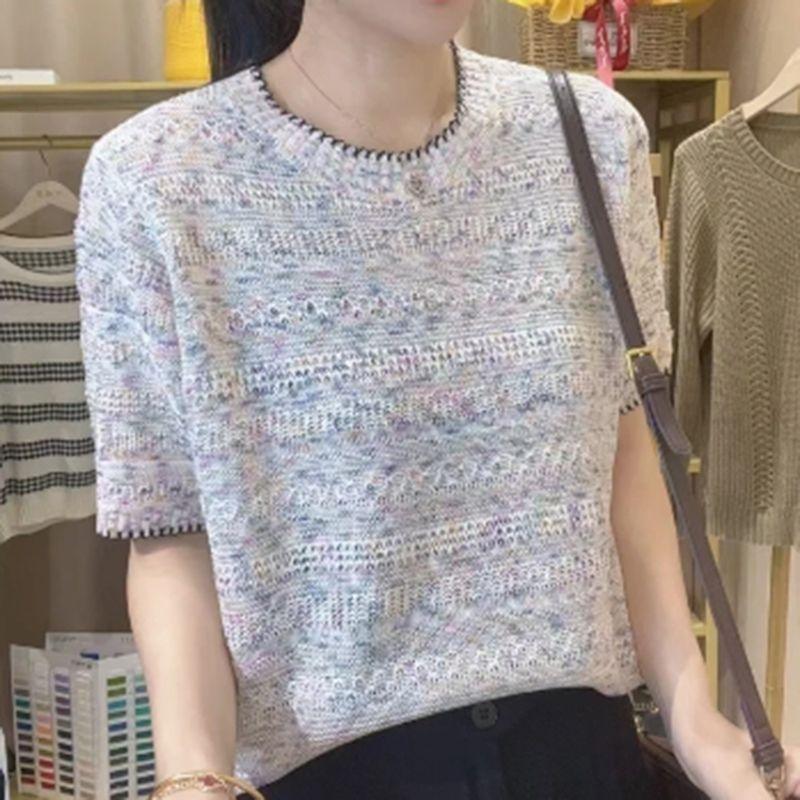 Women's Round Neck Knitted Top Summer New Fashion Style Slimming Top