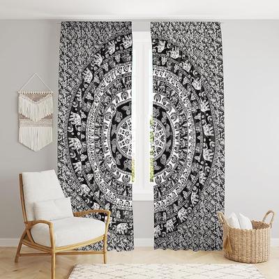 Beautiful Indian Bohemian Psychedelic Hippie Tree of Life Window Curtain Panels for Bedroom, Living, Balcony (Elephant Peacock)