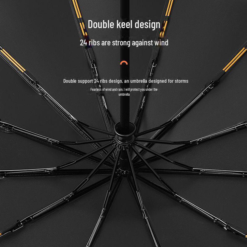 24-Rib Automatic Folding Umbrella: Dual-Use Parasol for Sun & Rain, UV Protection, Customizable for Advertising