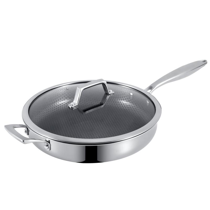 

Professional 3-ply Stainless Steel Fry Pan With Long Handle and Tempered Glass Lids Panelas De Ceramic