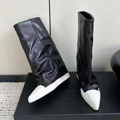 Women Pointed Toe Flats Ankle High Boots Casual Shoes 2025 Winter New Trend Mid Calf Snow Chelsea Boots Sport Sneakers Botas