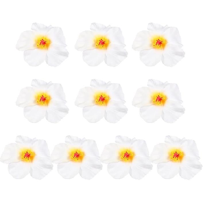HOMSFOU 10PCS Hawaiian Faux Flowers Hibiscus Flowers Decoration Artificial Tropical Flower Vivid Flower for Hawaiian Luau Tabletop Decoration Party