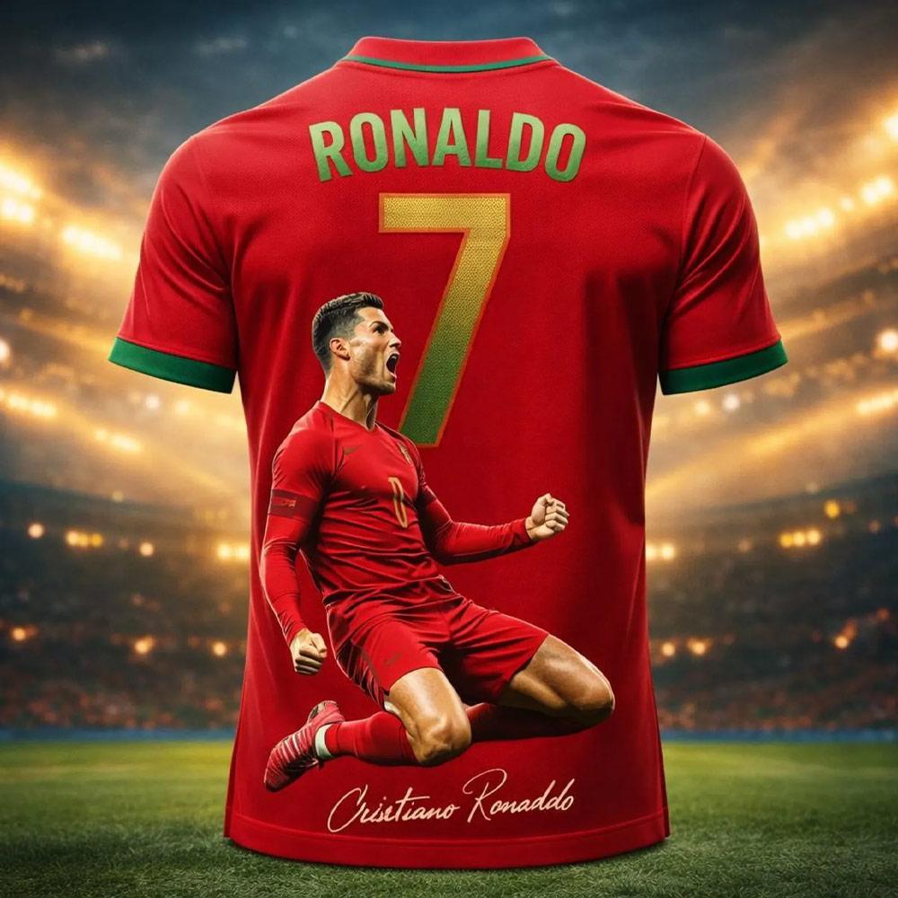 2026 New Ronaldo No.7 Football Jersey Oversized Breathable Training Uniform 3D Soccer Shirt Adult Match Fan Sportswear Tee