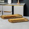 Rectangle-Carved Design Metal Cake Tray With Exquisite Plate Engraving Flower Golden Food Fruit Tray For Home Wedding Decoration