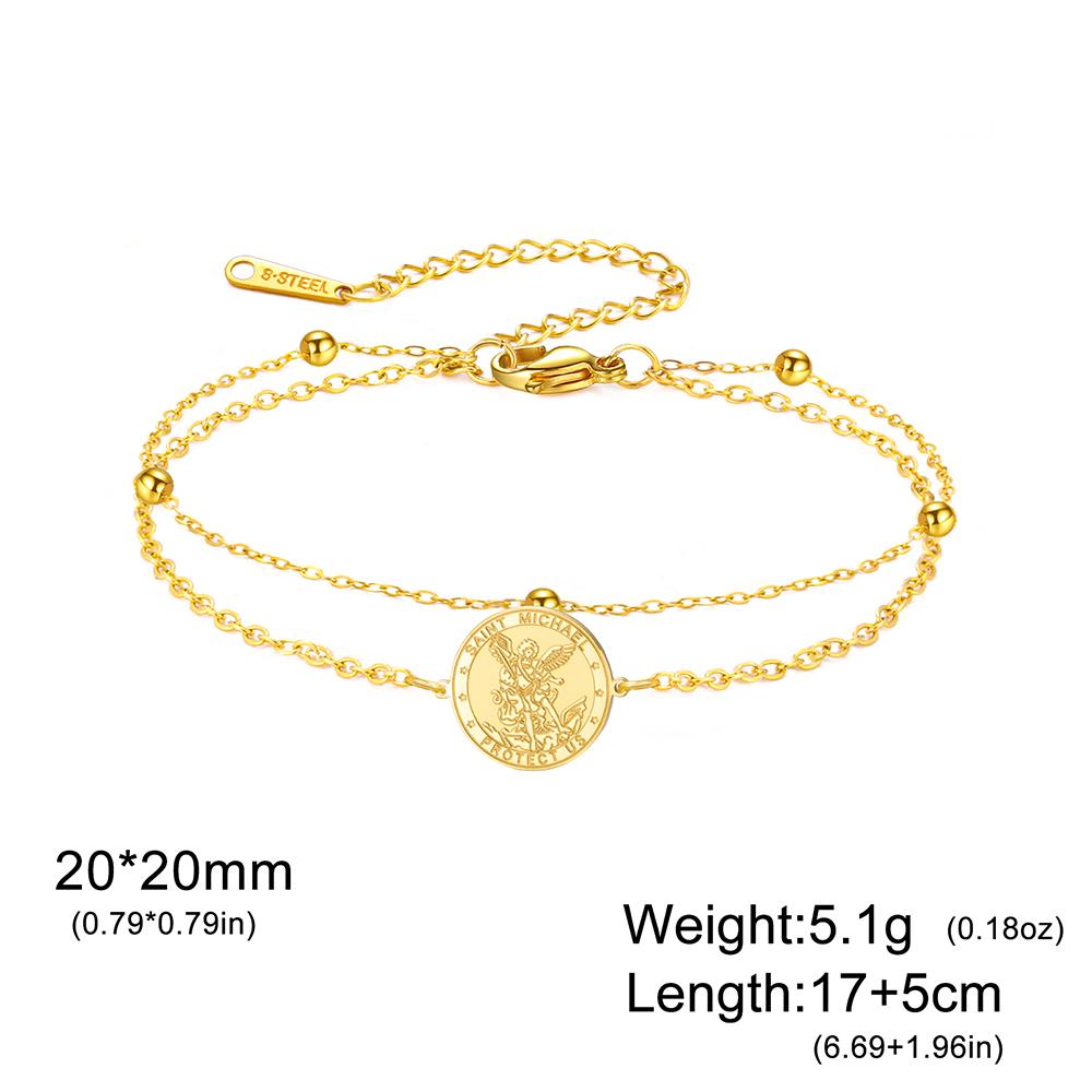 Dawapara Archangel Saint Michael Bracelet Double Sides Carved Charm Protect Us Prayer Amulet Stainless Steel Jewelry