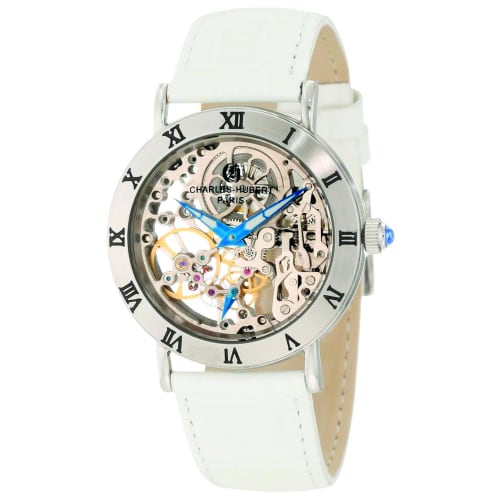 

Charles Hubert Mechanical Hand-Wound Skeleton Watch 6790-W Men s White