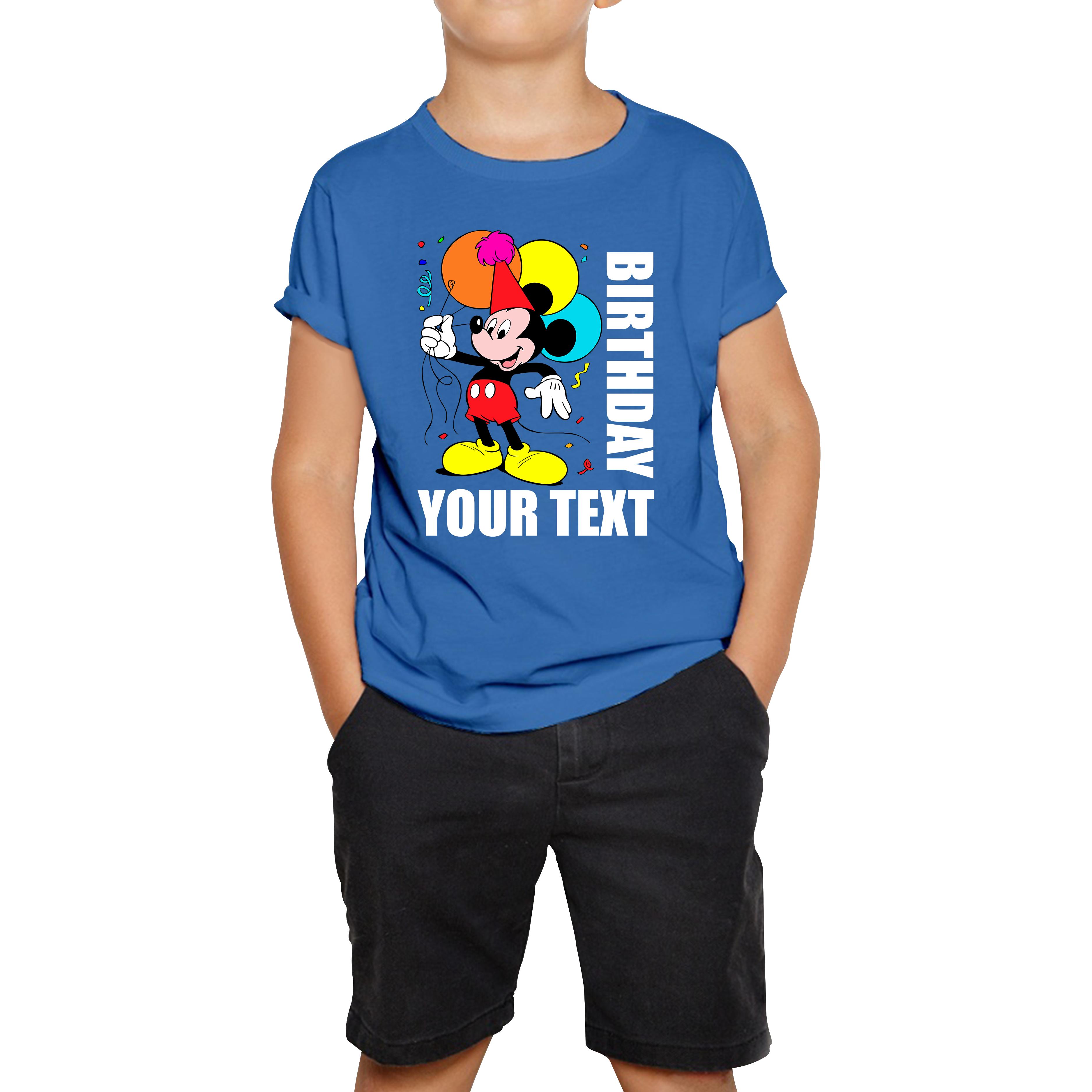 

Personalised Disney Mickey Mouse Holding Balloons Birthday Your Text Disneyland Kids Tee 140