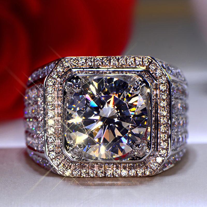 Einzigartiger Herren Labordiamantring Schmuck aus Sterlingsilber Verlobung Eheringe für Männer Luxuriöses Partyaccessoire resizable gray