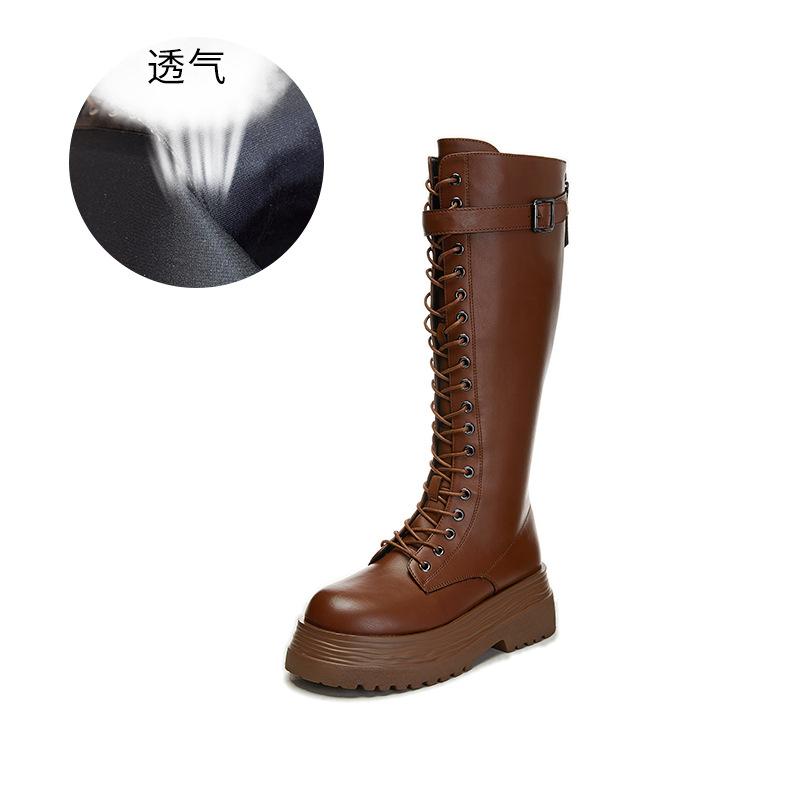 

Женские ботинки в рыцарском стиле в британском стиле, новые женские ковбойские ботинки осень-зима 2025, повседневные универсальные длинные ботинки на толстой подошве, высокие ботинки 40 коричневый