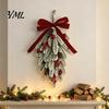 Christmas Decorations for Shop Flocked Teardrop Swag Front Door, Artificial Pine with Red Decorative Hanging Wreath Wall Berries Velvet Bow,