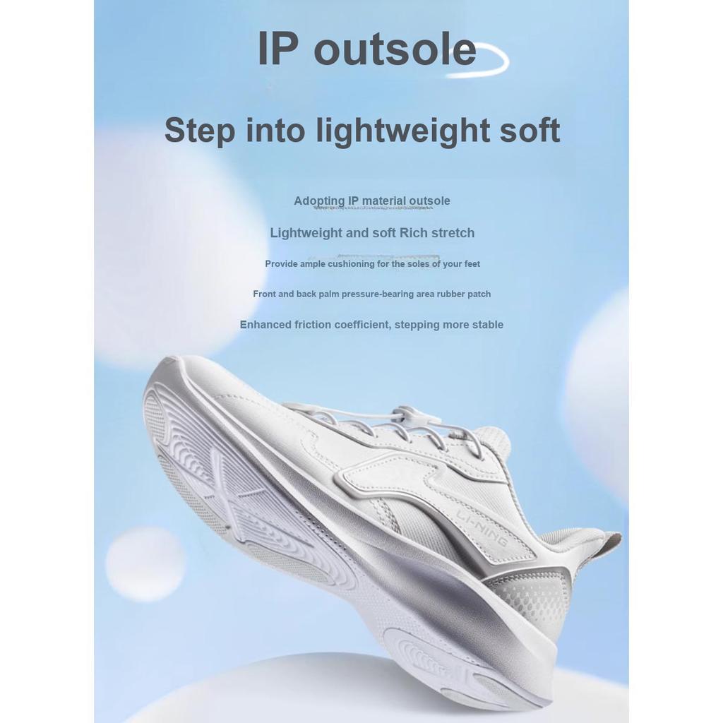 Li Ning Kids Ling Yue 5 Synthetic Leather Comfortable Breathable Shock Absorbing Durable Low Top Casual Shoes Kids Casual Shoes White YKCU116-11