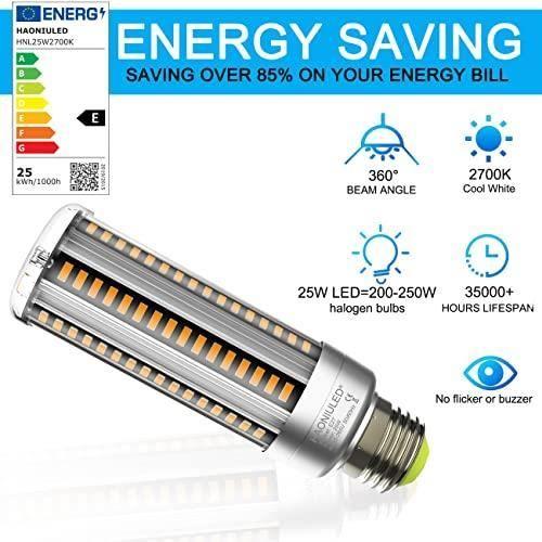 LED žárovka E27 25W Teplá bílá 2700K, Ekvivalent halogenové žárovky E27 250w, 3000LM, 360 Úhel, Nestmívatelná, Bez blikání