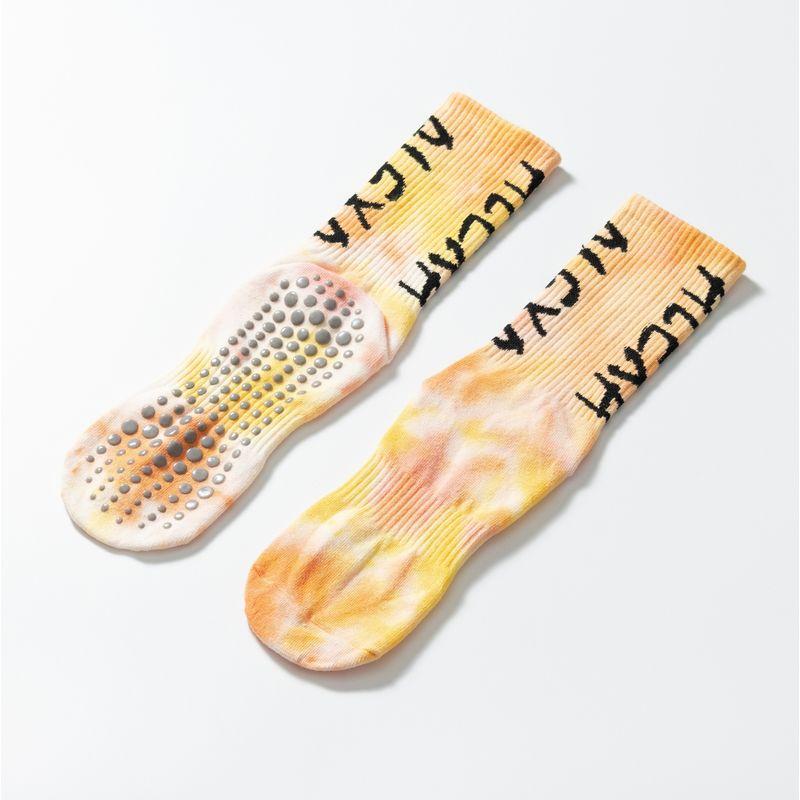 

Spring & Fall New Arrival Tie-Dye Yoga Socks Women s Professional Non Slip Pilates Socks Long Tube Cotton Room Socks All Year Round Cream yellow