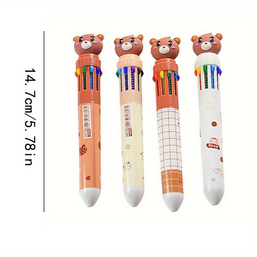 2Pcs 0.5mm Cartoon Bear 10-color Ballpoint Pen Cute Stationery Writing Tool Color Press Ten-color Ballpoint Pen