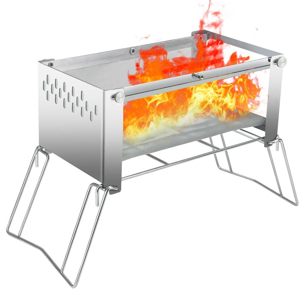 Sutekus Design-Registered Stainless Steel Fire Stove, Stable, 10kg+ Weight Capacity, Easy Firewood Storage, and Fire Disk (Basic) for Camping