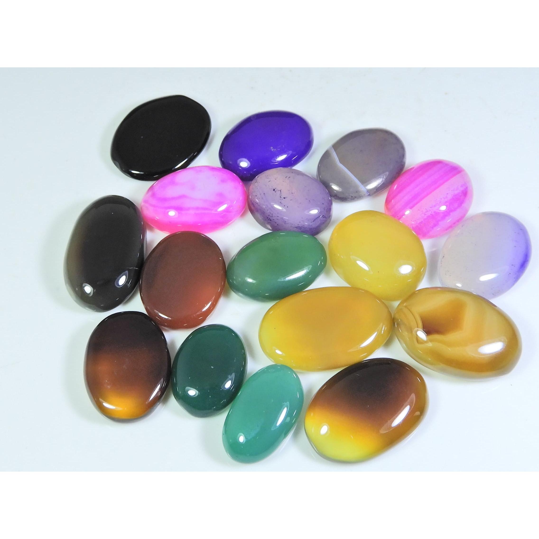 

310Cts. Natural Onyx Agate Ring Size Oval Cabochon Loose Gemstone 17Pcs Lot A-658