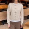 Lässiger Strick-Cardigan für Herbst und Winter, Neuer Stil, Langarm, Laute-förmige Knöpfe, Wollmantel, Damenbekleidung