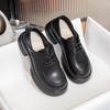 The first layer of cowhide women's new small leather shoes has a retro thick heel and two single shoes.
