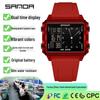 Sanda Multifunctional Transparent Square Electronic Watch with Countdown, Luminous Alarm, and Sports Mode for Students.