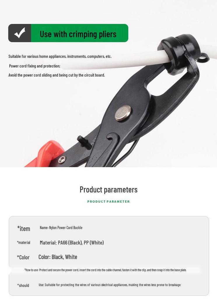 Nylon Cable Clip Set: Power Cord Buckle, Flat Cable Holder, Wire Protector, Cable Tie Tube for Electric Wires