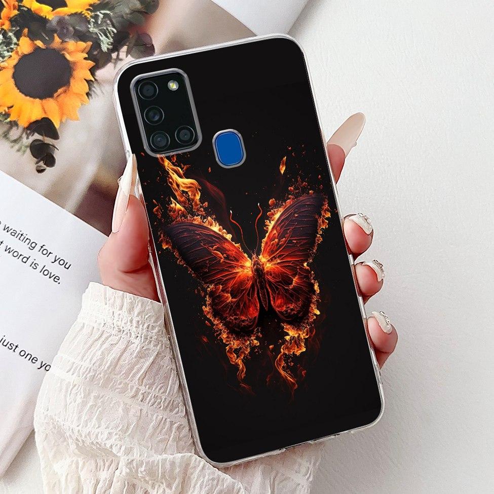 Clear For Samsung A21s SM-A217F SM-A217M Cover For Samsung Galaxy A21s Case Cute Luxury Butterfly Love Flowers Cool Painted