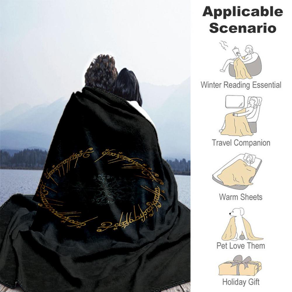 1pc One Ring, Elvish Script, Tree of Gondor  - Throw Blanket, Soft, Flannel Blankets, Living Room,  All Seasons Use-1021211