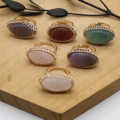 Anel aberto feminino, anel ajustável com enrolamento de pedra natural para mulheres da moda, joias, presentes
