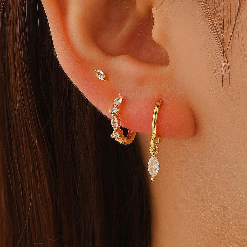 European & American Zirconia Cross Rhombus Earrings Set: Pendants, Studs, Clips & Hoops for Women