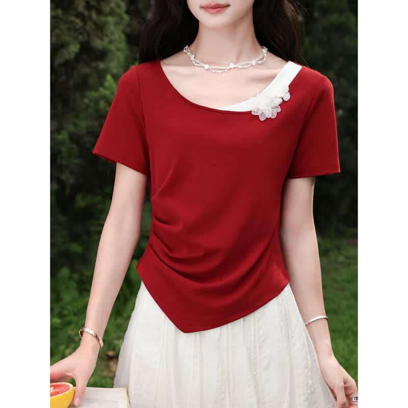 Women s Asymmetrical Red Short Sleeve T-Shirt M