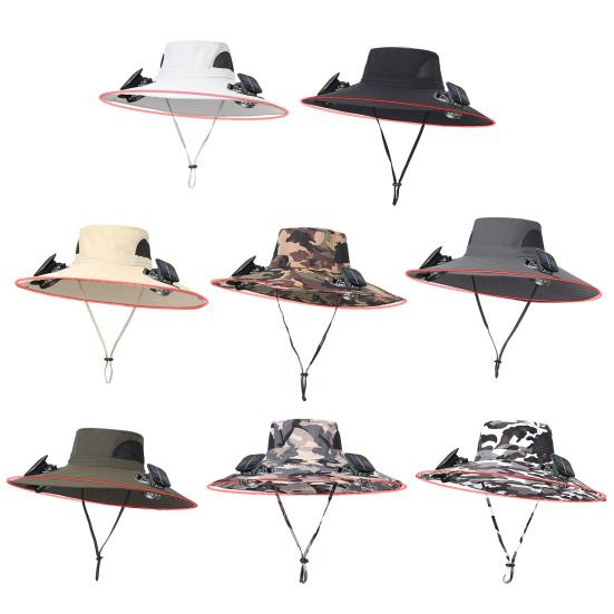 Chapeau de soleil à large bord avec ventilateur solaire intégré pour hommes et femmes, chapeau de plage rafraîchissant pour l'été, pour la pêche en plein air, la randonnée et le camping