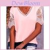 Polyester Lace Insert Short Sleeve T Shirt With V Neck For Casual Women