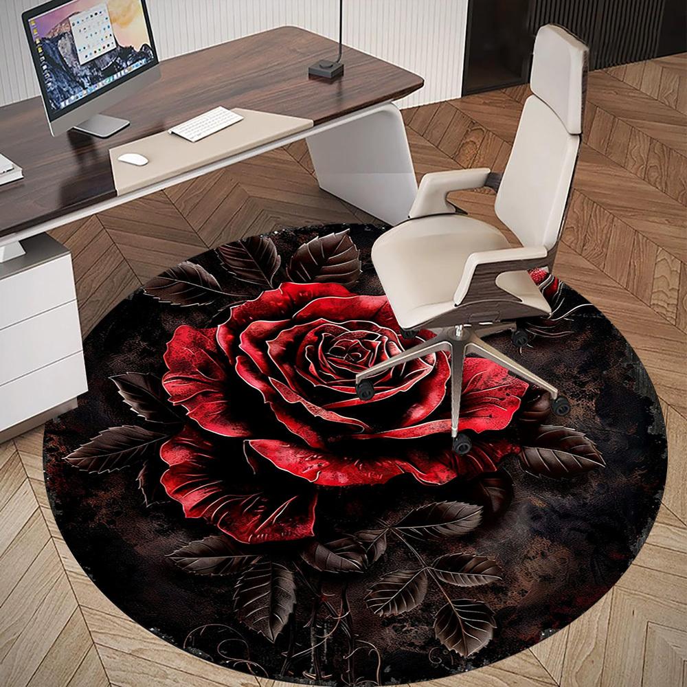 1PC rose dark Office Round Area Rug, Under Office Chairs Bedroom Living Room Home Decor, Carpet for Office -1110029