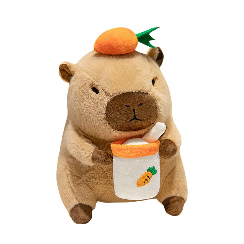 

Working Capybara with Fruit Boba Tea Plushie Stuffed Capibaras Animals Toy Having Apple Grape Orange Juice Drink Toys for Boy 30cm оранжевый
